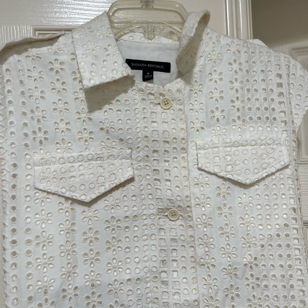 Banana Republic Ivory Eyelet belt short sleeve cotton Shirtdress pocket‎ 6 NWNT - Picture 6 of 12